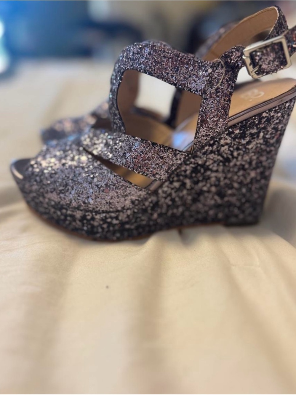 Nordstrom Glitter Wedge Sandals in Rose Gold